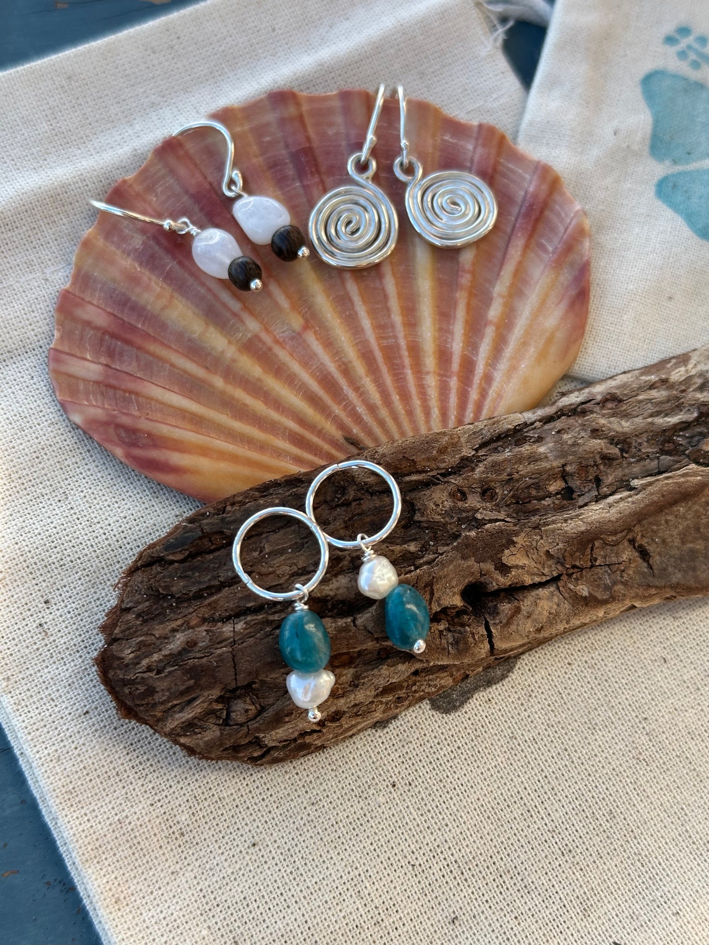 Moonstone and wood drop earrings