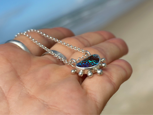 Crescent Moon Boulder Opal Pendant