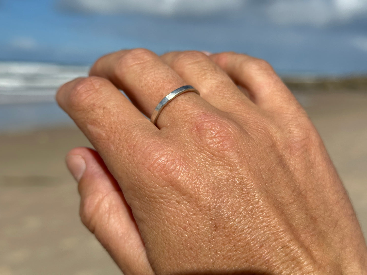 Dainty hammered stacker ring