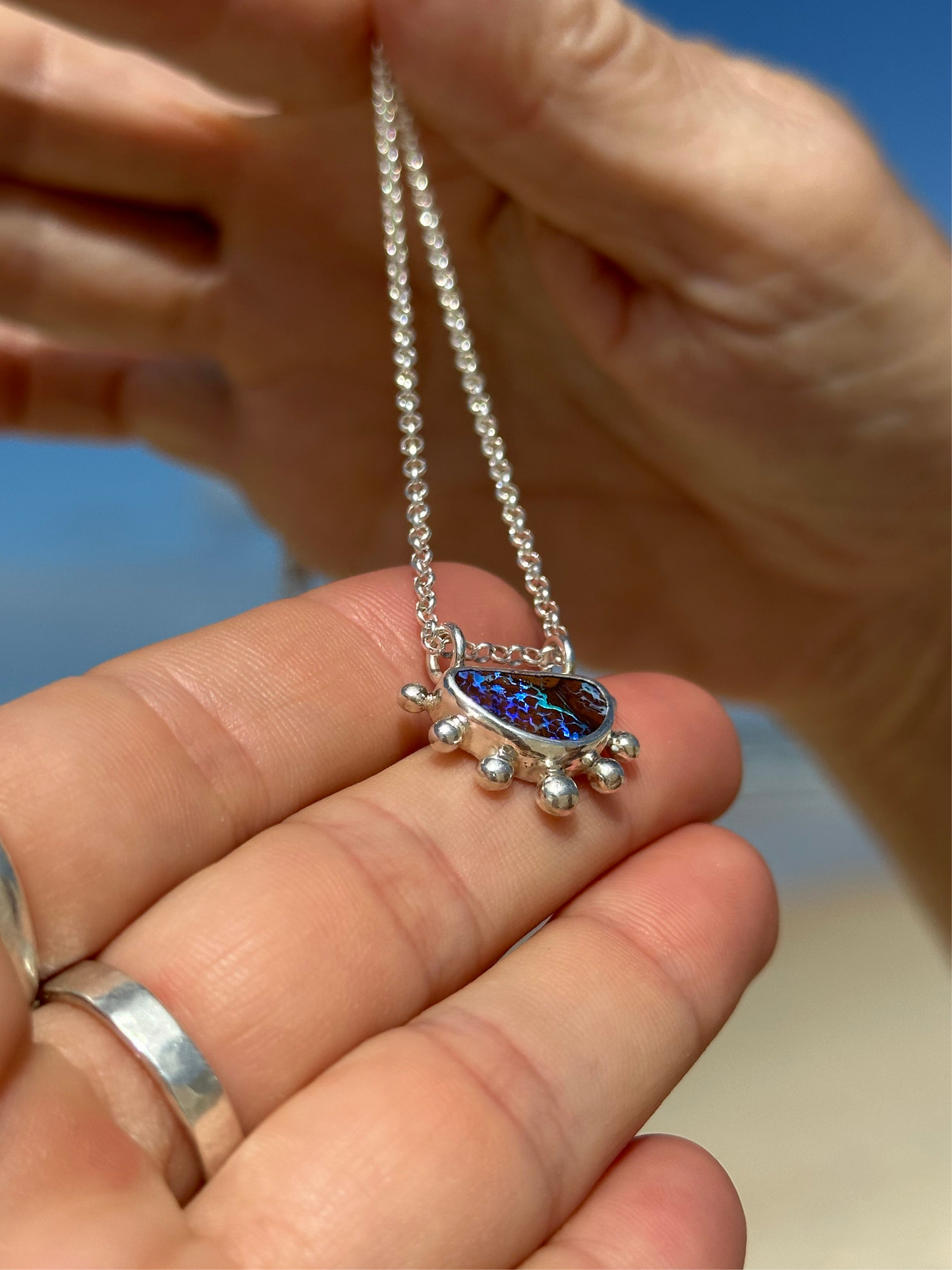 Crescent Moon Boulder Opal Pendant