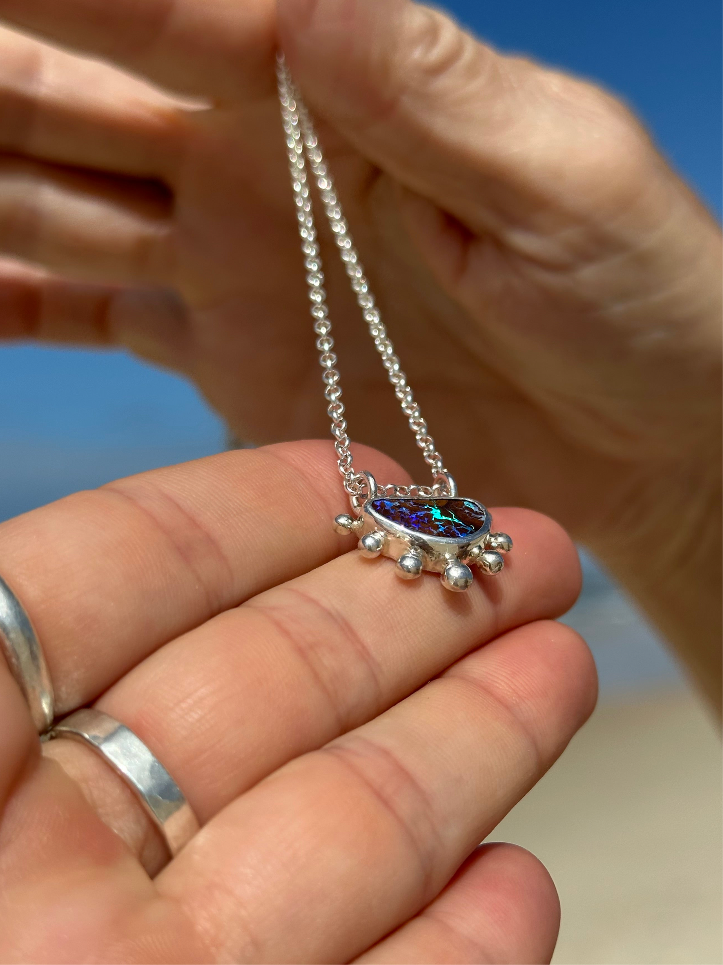 Crescent Moon Boulder Opal Pendant