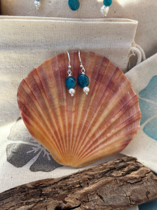 Apatite and fresh water pearl drop earrings