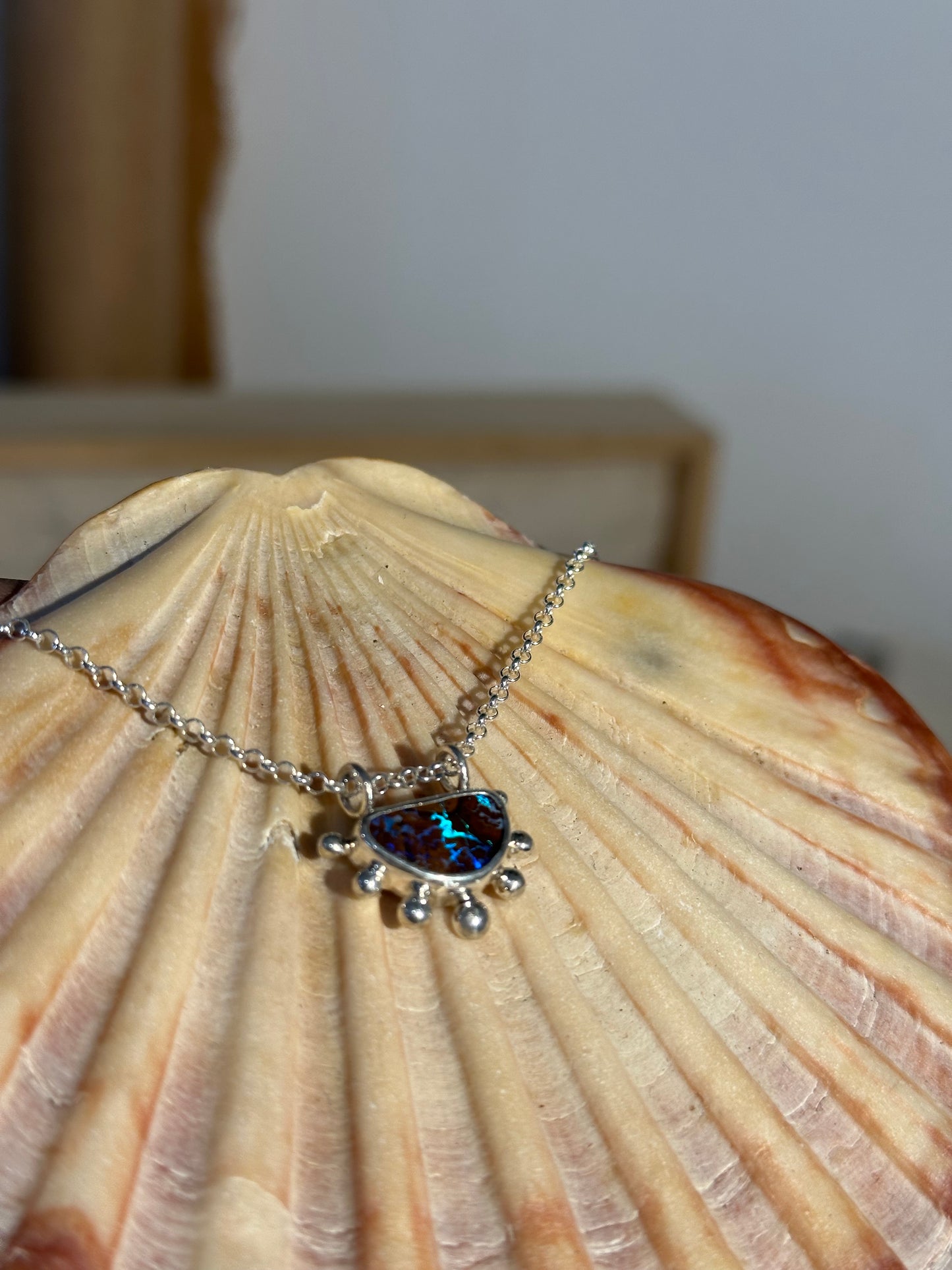 Crescent Moon Boulder Opal Pendant