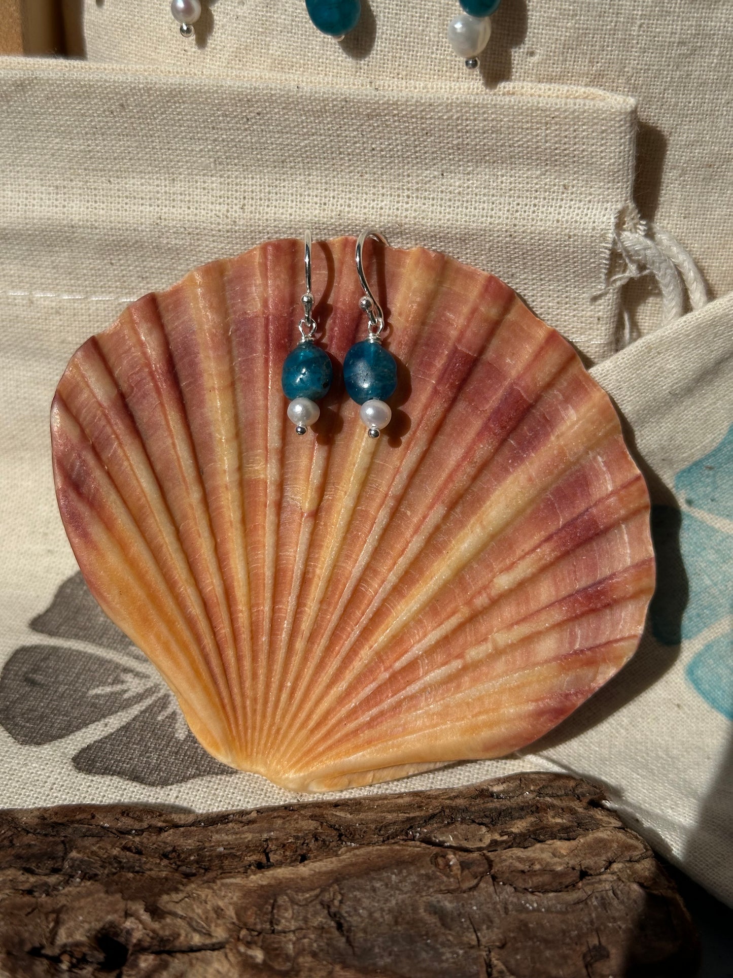 Apatite and fresh water pearl drop earrings