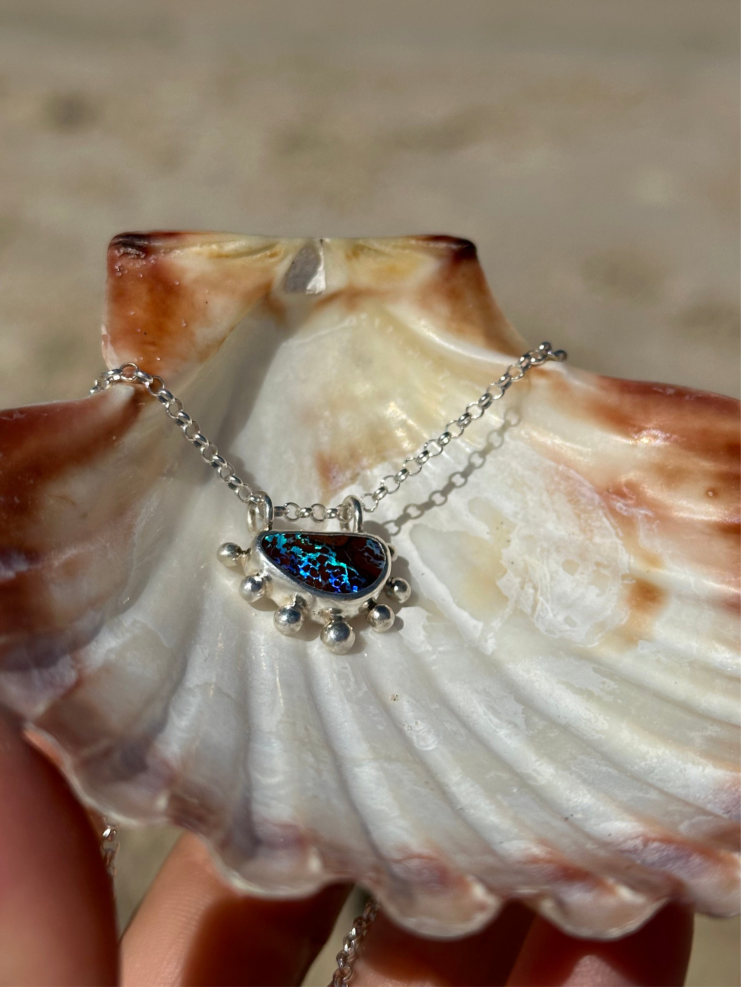 Crescent Moon Boulder Opal Pendant