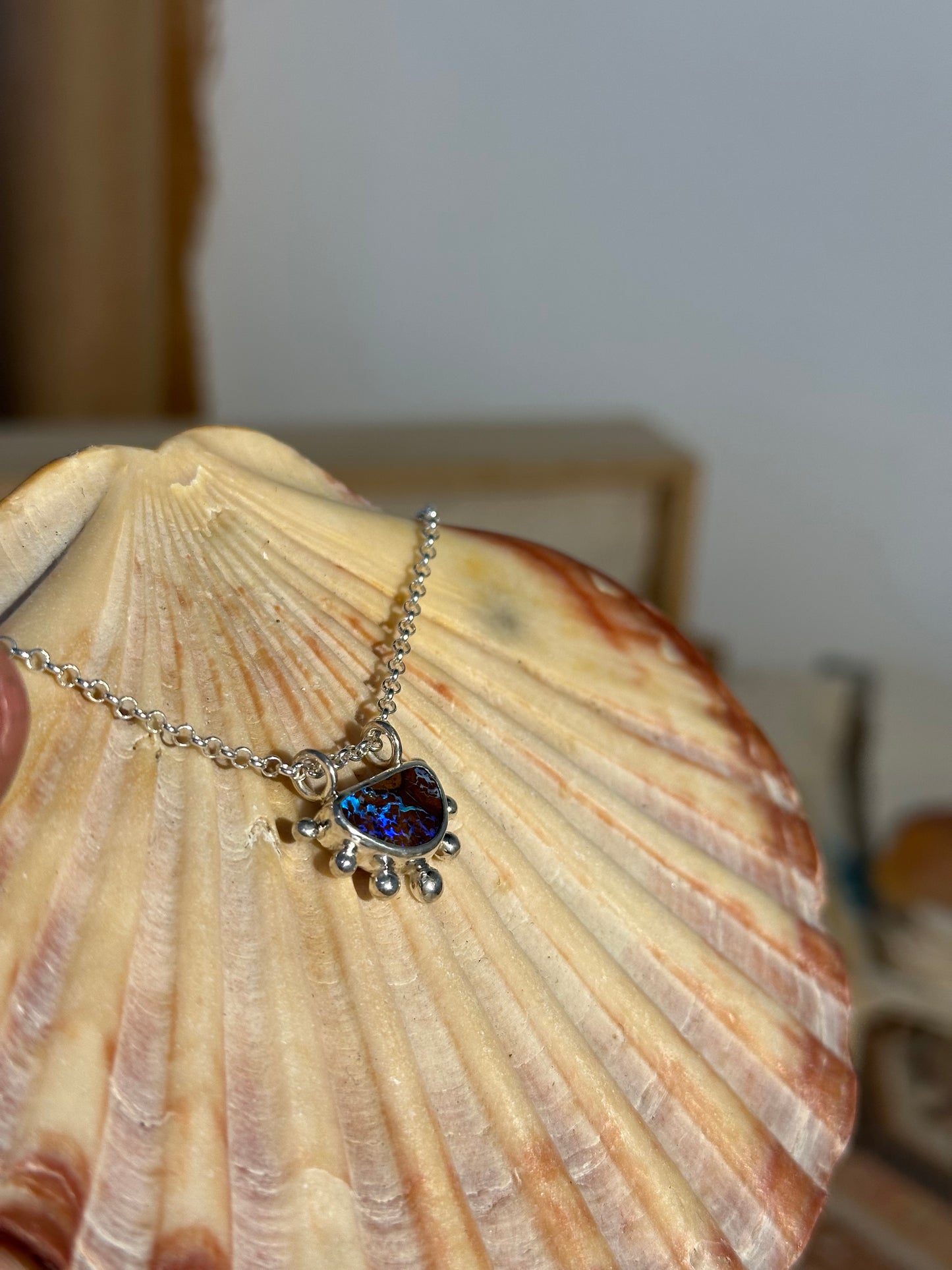 Crescent Moon Boulder Opal Pendant